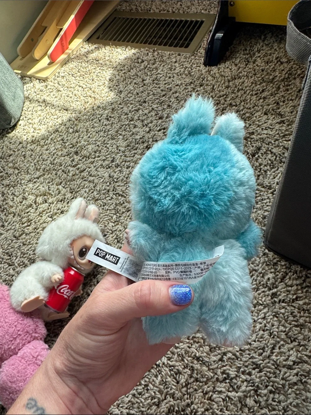 Plush Labubu Bunny Keychain Trio - Pink, White, Blue Small Pets Toy